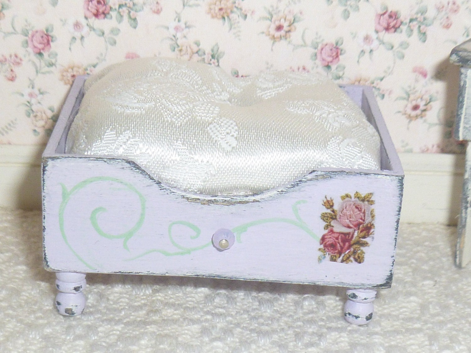 Shabby Chic Country Dog/Pet Bed for Dollhouse
