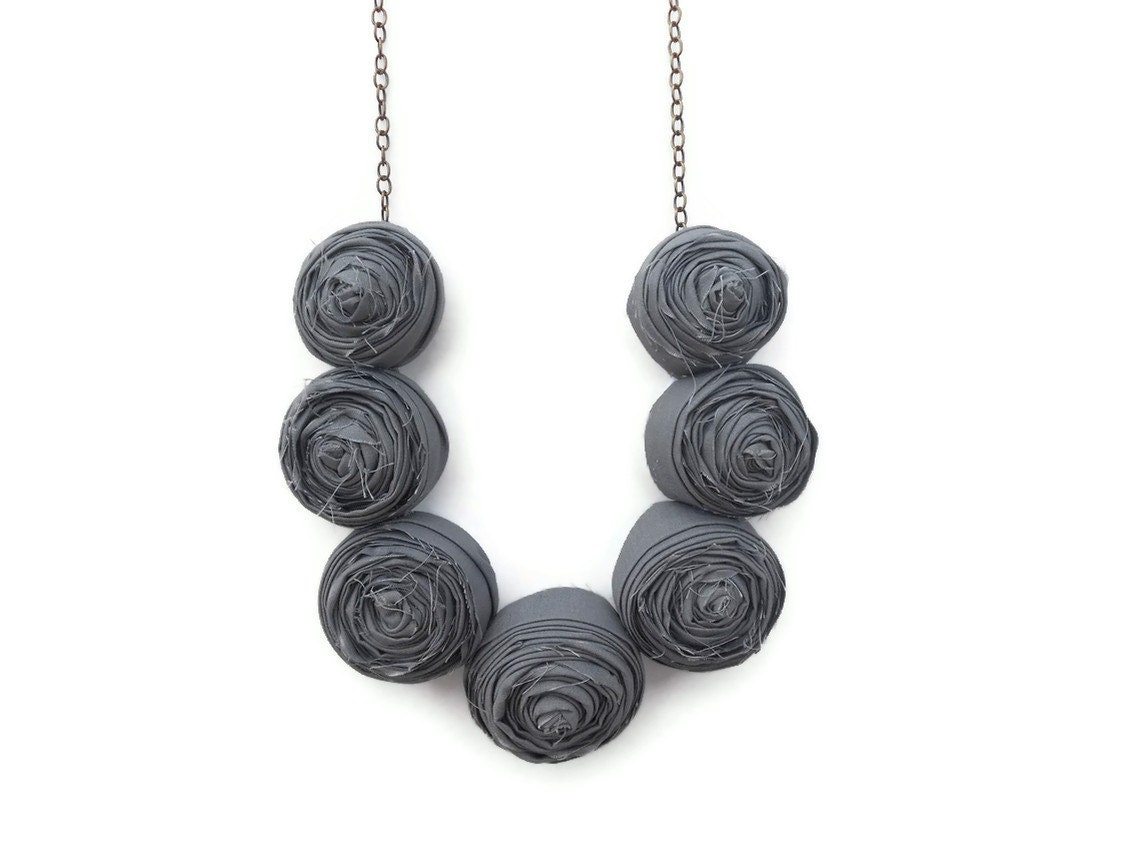 statement fabric bubble necklace in gray perfect for spring and weddings