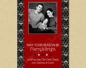 Red and Gray Floral Damask - Holiday Photo Greeting Card Il_170x135
