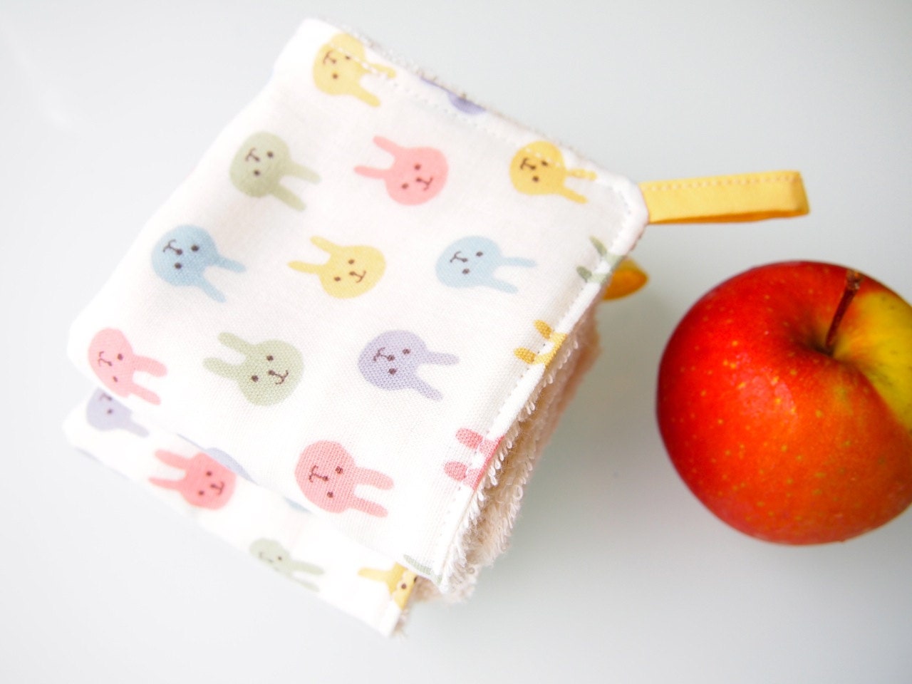 Set of 2 Double Gauze and Organic Terry Hand Towels / Wash Cloths - Pastel Rabbit