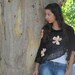 Spring Scarf Rustic black knitting Wrap Shawl With Fabric flowers applications