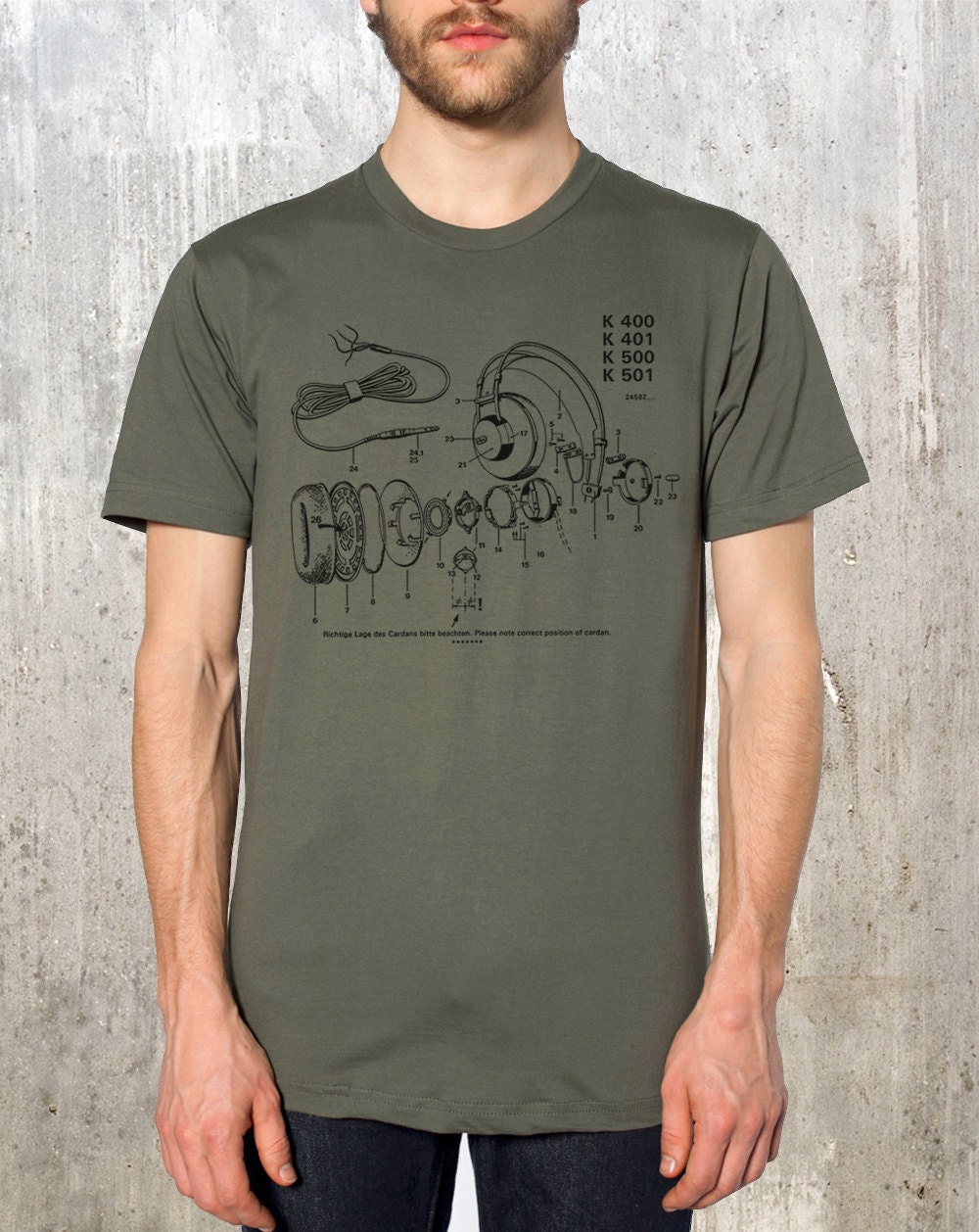 Retro Music Headphones Diagram - Men's / Unisex T-Shirt - Screen Printed American Apparel T-shirt - Available in S, M, L, XL and 2XL