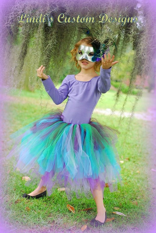 Peacock Masquerade Tutu Costume for Girls 6 - 8 yr up to a 26" Waist for Parties, Birthdays, Pageants, or Halloween Dress-up