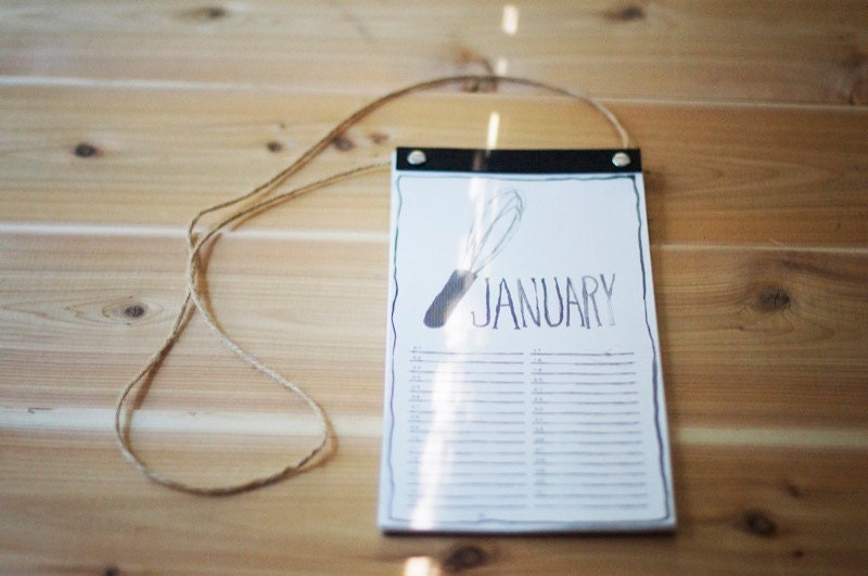 perpetual year wall calendar with illustrated kitchen utensils - small kitchen decor
