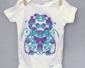 Unique Baby Gift - Decorated Baby Onesie - Ink Blot Design - Turquoise & Lavender - 12 months - quality cotton onesie - non-toxic paint