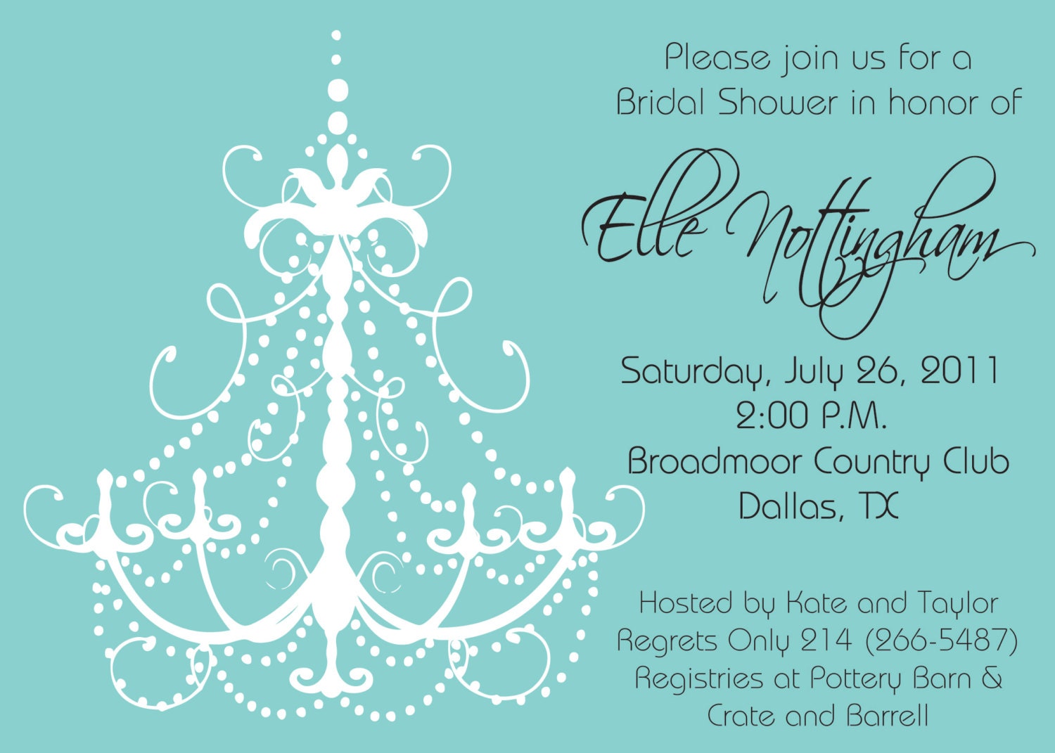 Tiffany Blue Chandelier - Bridal Shower, Bachelorette Party, Girls Night Out, Birthday Party Invitation Il_570xn