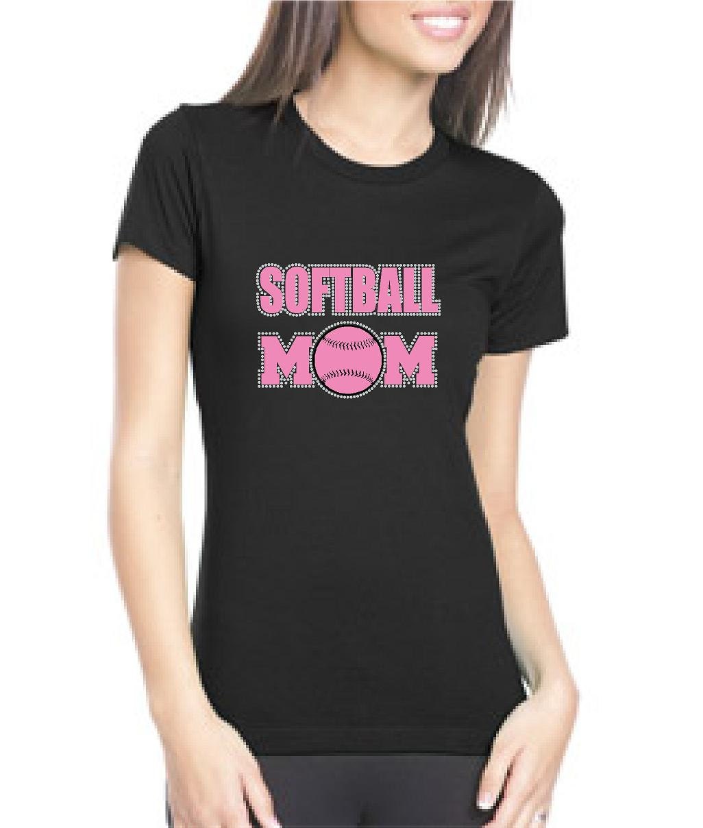 Rhinestone Softball MOM Tshirt - Softball MOM....tee shirt hot pink sports baseball