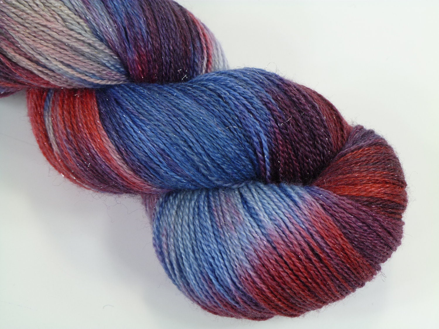 Hand Dyed Lace Weight Stardust Yarn: Grand Old Flag, Merino/Silk/Stellina 875yds/100gr