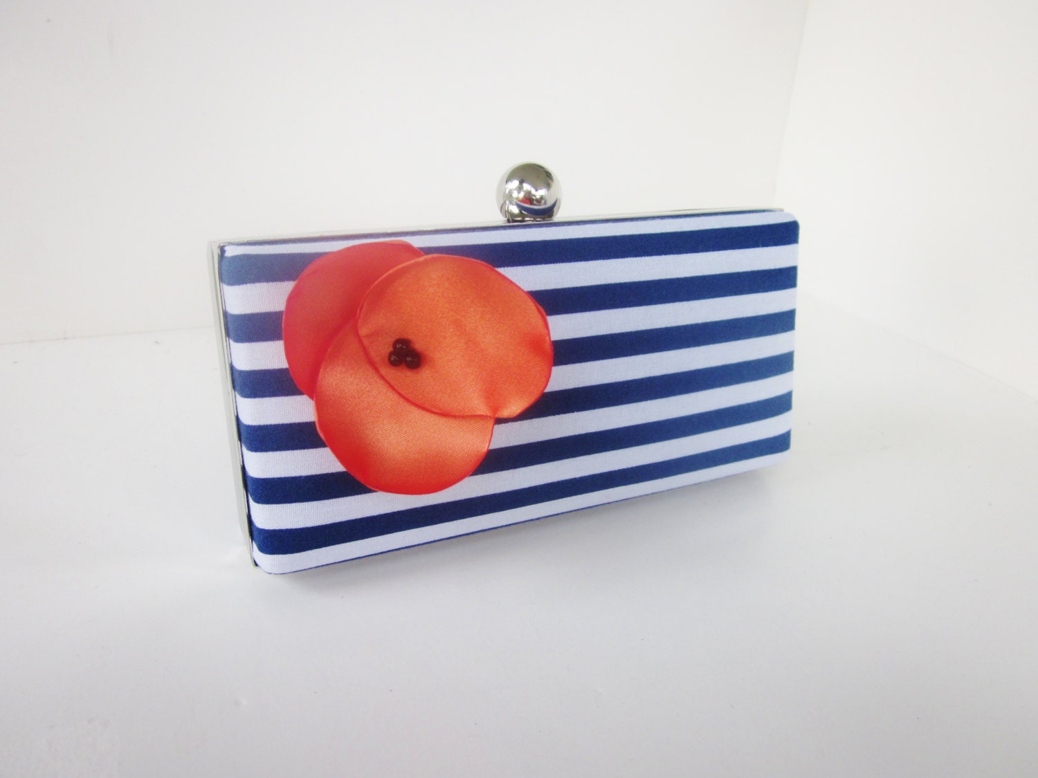 striped clutch purse, navy bridesmaid clutch, floral clutch, striped minaudiere