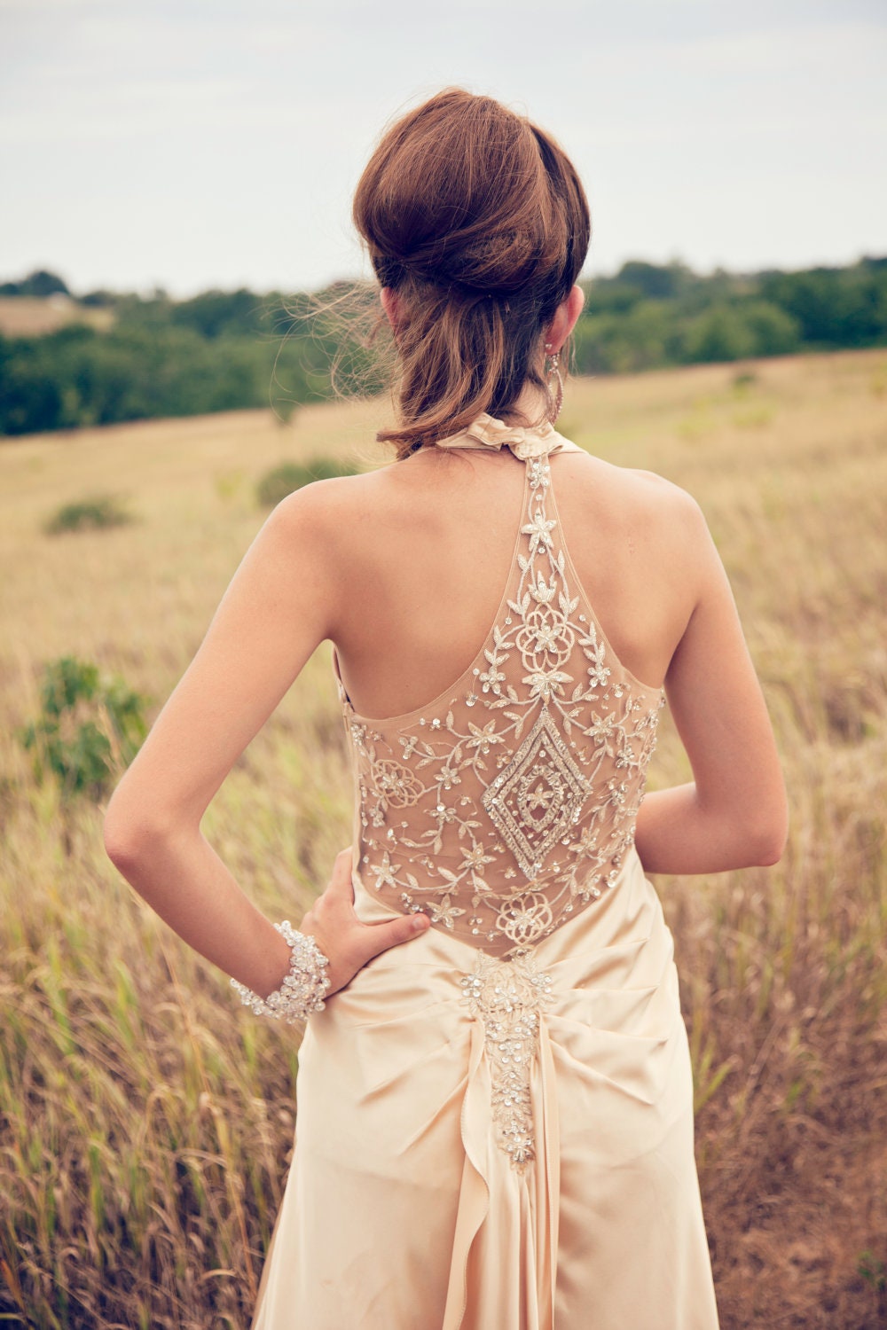 Champagne Beaded 1930s Inspired Wedding dress reception dress alternative dress