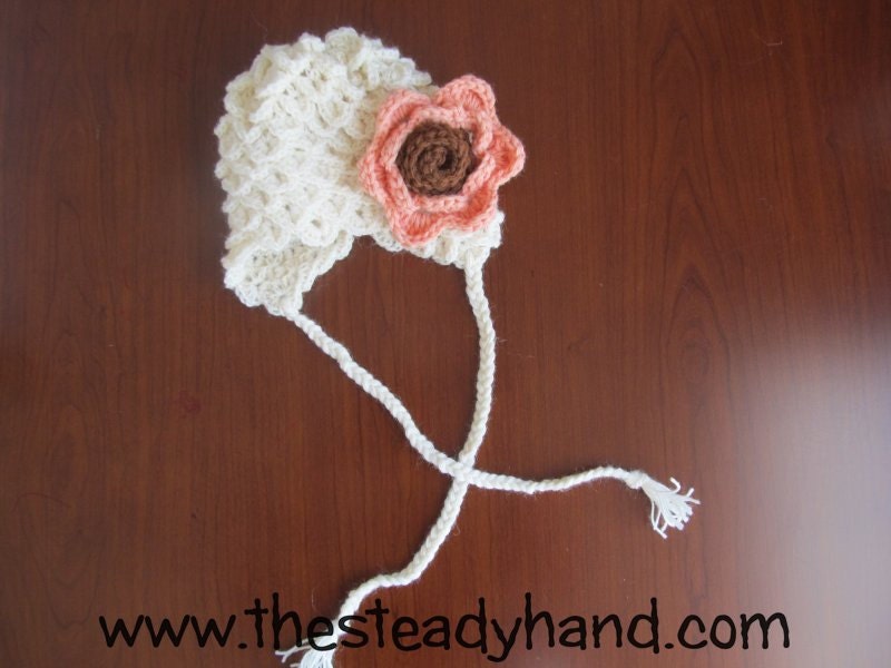 Infant Crocodile Stitch Earflap Hat with Braids (6 to 12 months) B59