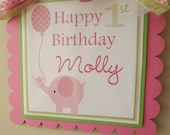 Pink and Green Girl Elephant Collection: Door Sign Il_170x135