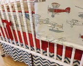 Baby Bedding-Made to Order-4 pc Vintage Airplane Crib Bedding Set