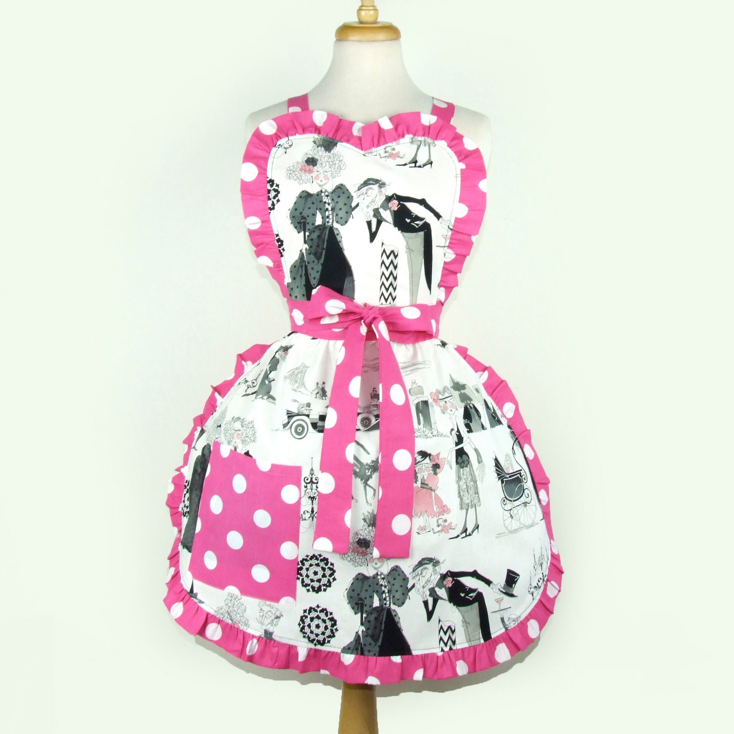 Retro Apron  ghastlies Halloween Inspired Vintage Inspired Ghastlies Witches  and Polka Dots Apron / Full Apron FREE SHIPPING