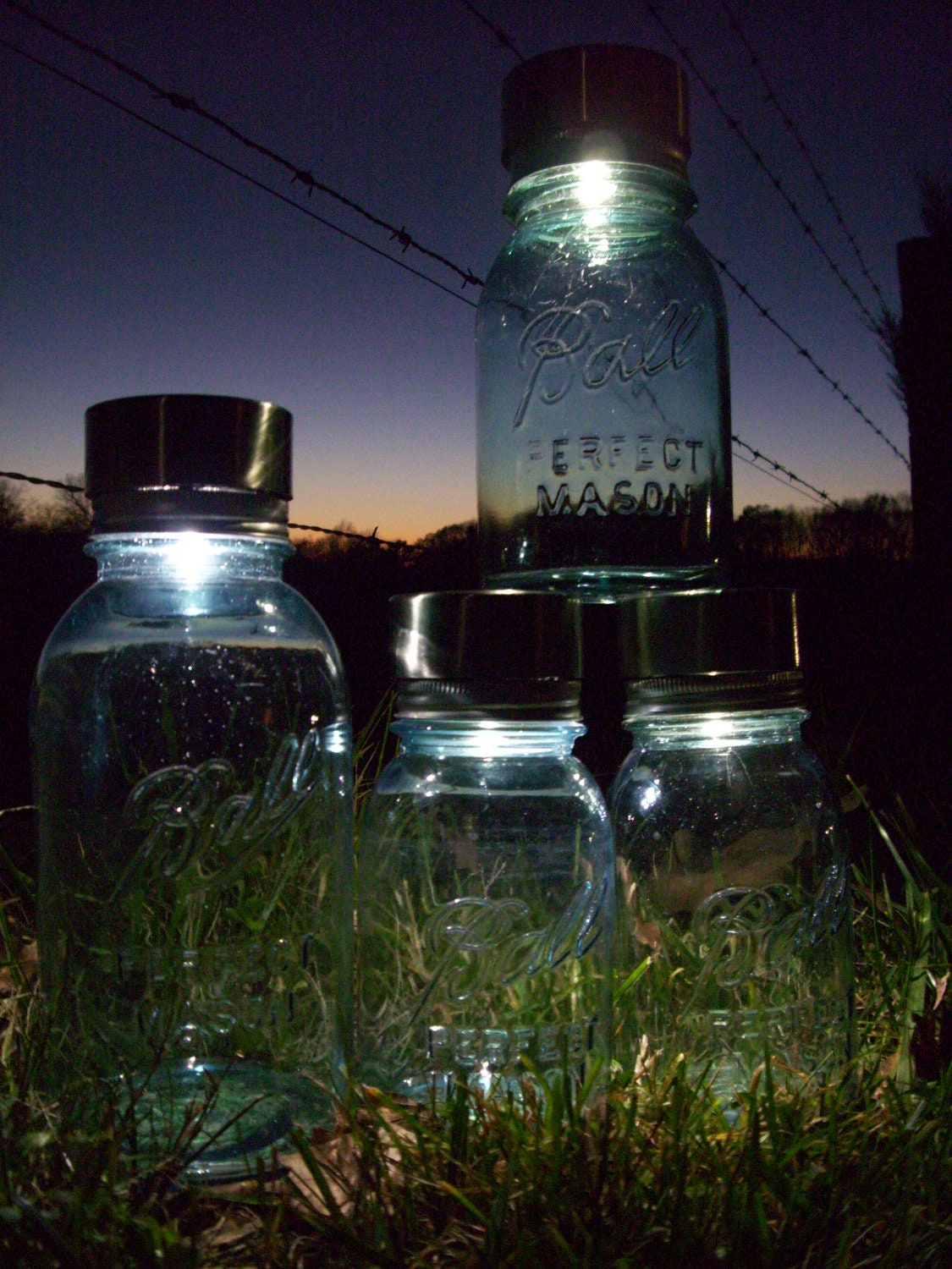 Eco Garden Lighting Mason Jar Lantern Mason Jar Solar Light Lid and Jar set Antique Blue Mason Jar Solar Light Jar Patio Lighting