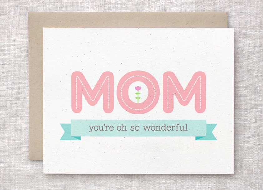 Birthday Card for Mom - I Love You Card - Eco Friendly Mother's Birthday Card - Mom You're Wonderful