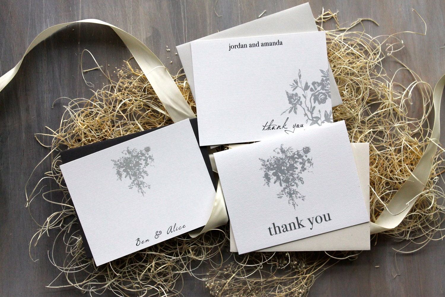 All White - Modern Wedding Thank You Cards, Gray & Black - Purchase to Start the Ordering Process