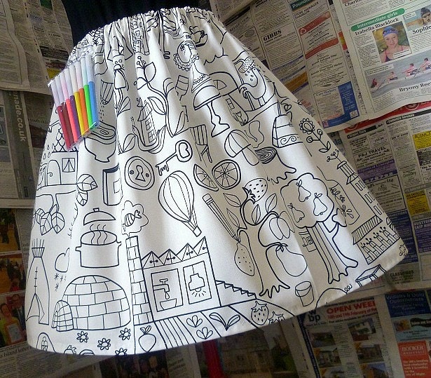Womens Gift, Novelty Womens Skirts, Unique Gift, Color and Doodle Skirt With Coloring Pens,