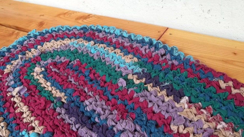 Oval Crocheted Rag Rug in Jewel Tones