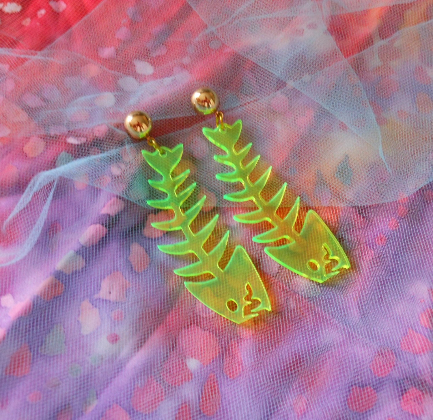 Neon Green FISH BONE Earrings