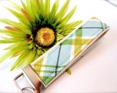 Beautiful Key Fob/Wristlet Lucy's Crab Shack Blue/Green Plaid