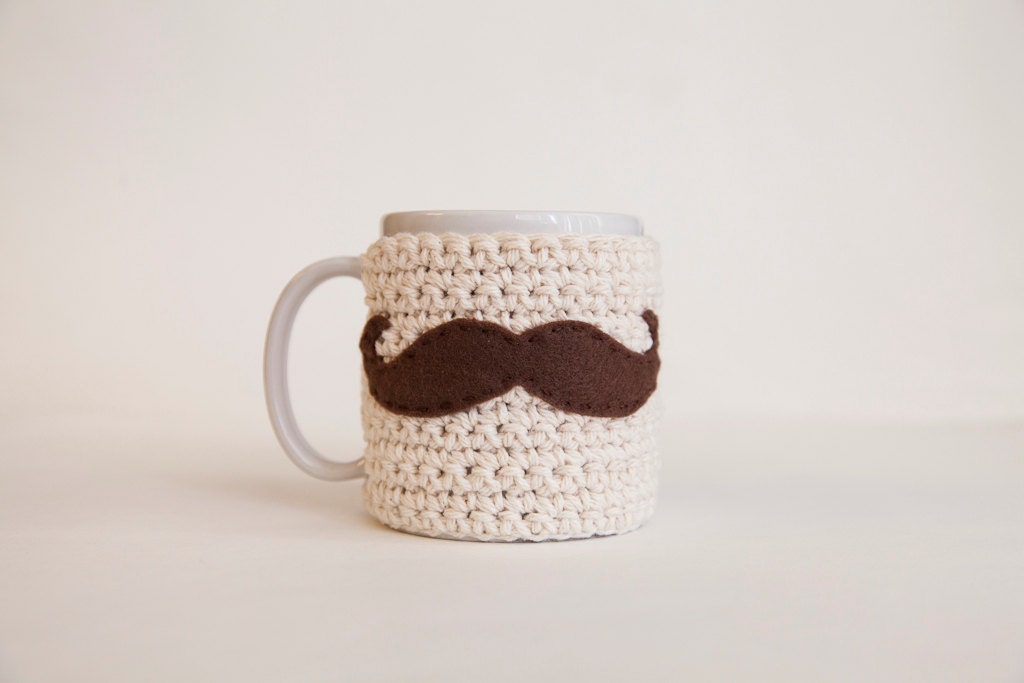 Mustache Mug Cozy - Natural Cozy - Brown Mustache Mug Cozy