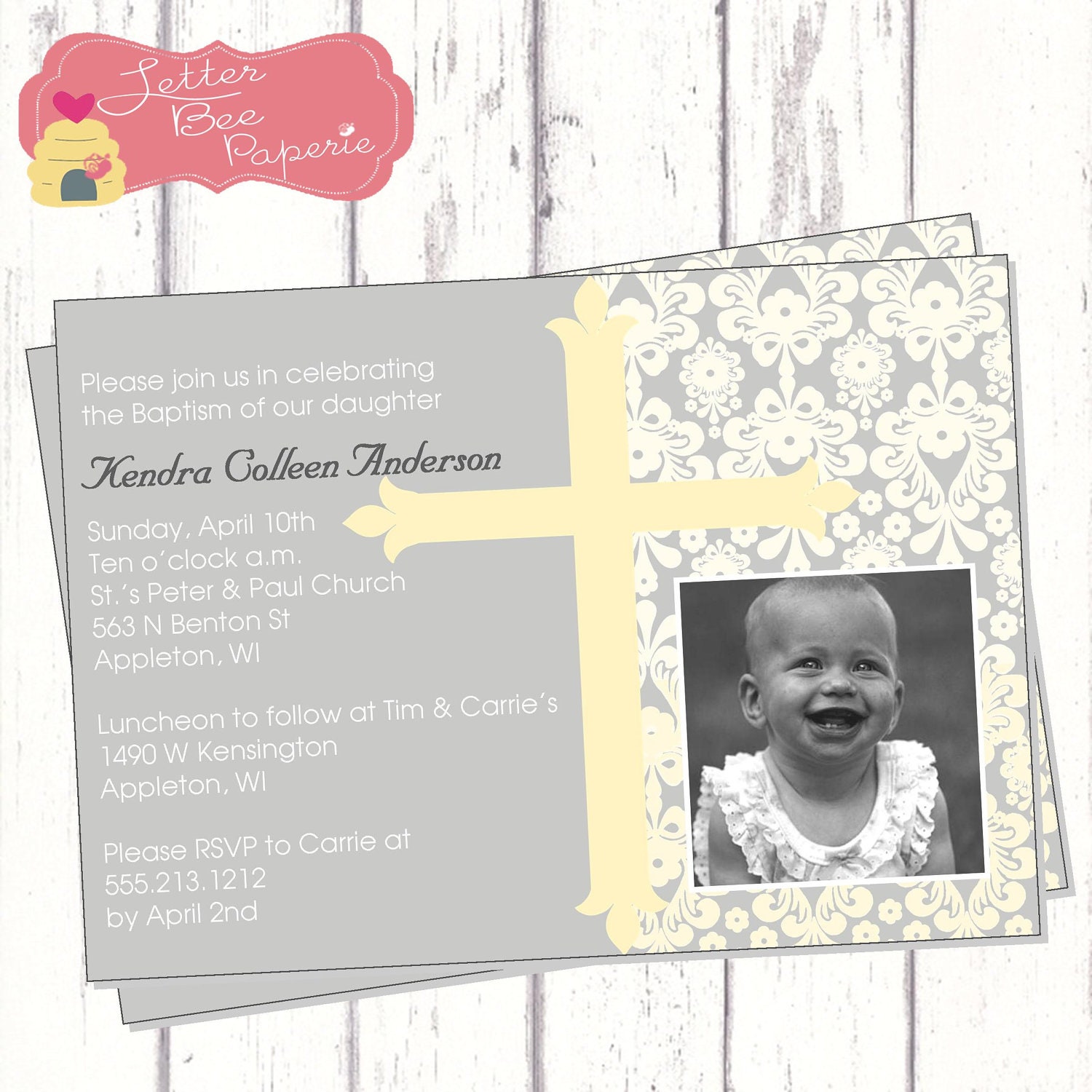 Classic Girls Custom Baptism Photo Invitation - Choose Your Colors - Printable File Il_570xn