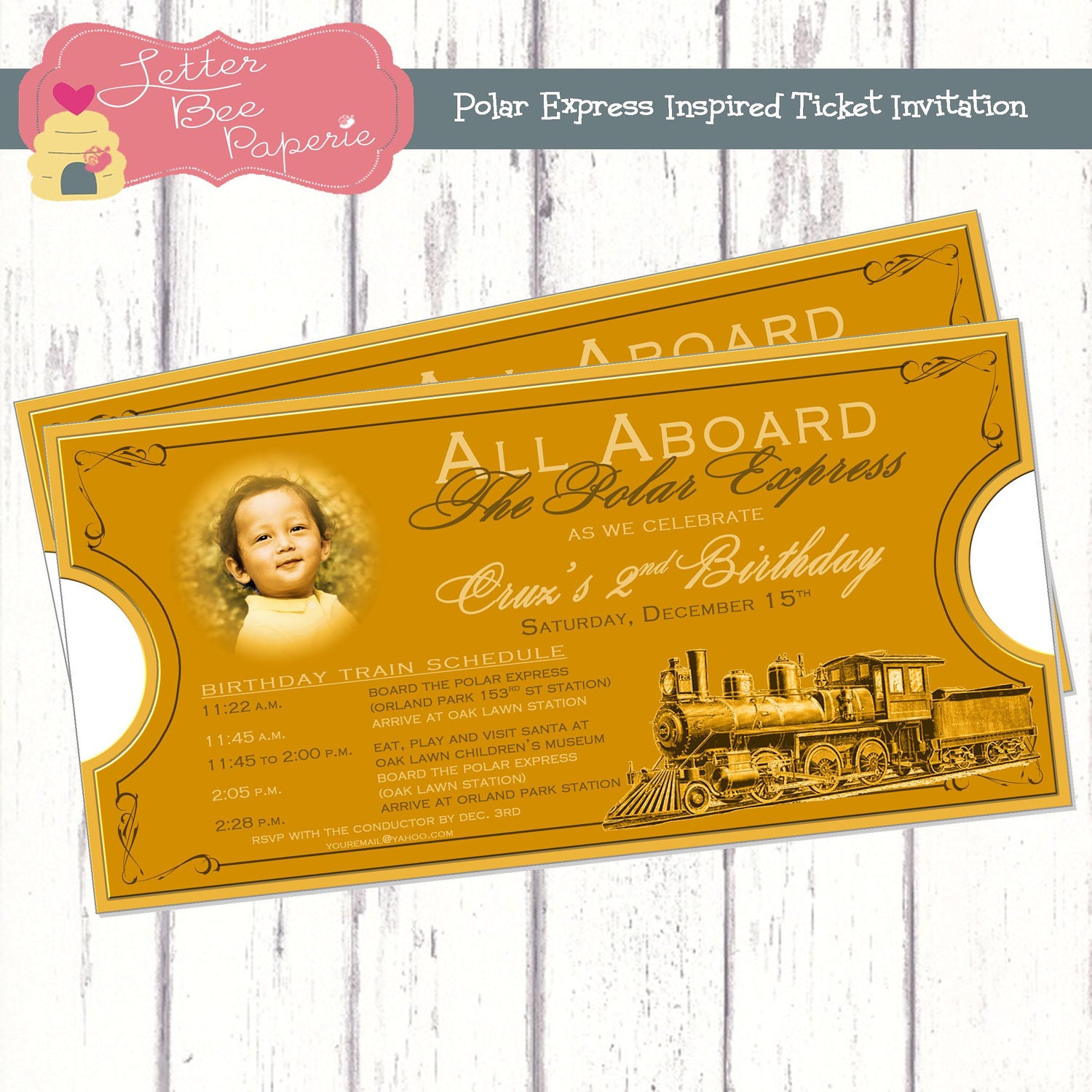 Polar Express-Inspired Birthday Party Ticket Invitations with Photo - Printable Digital File Il_570xn