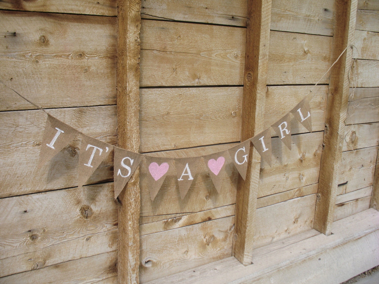 It's a girl burlap banner in white lettering, baby shower banner, photo prop, bunting, sign,