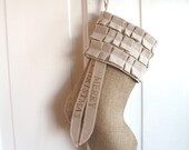 Small Burlap Christmas Stocking, pet stocking, baby's first christmas stocking, cotton ruffles, custom, personalized