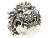 Mystical Dragon Ring - Oxidized Sterling Silver Mens Ring