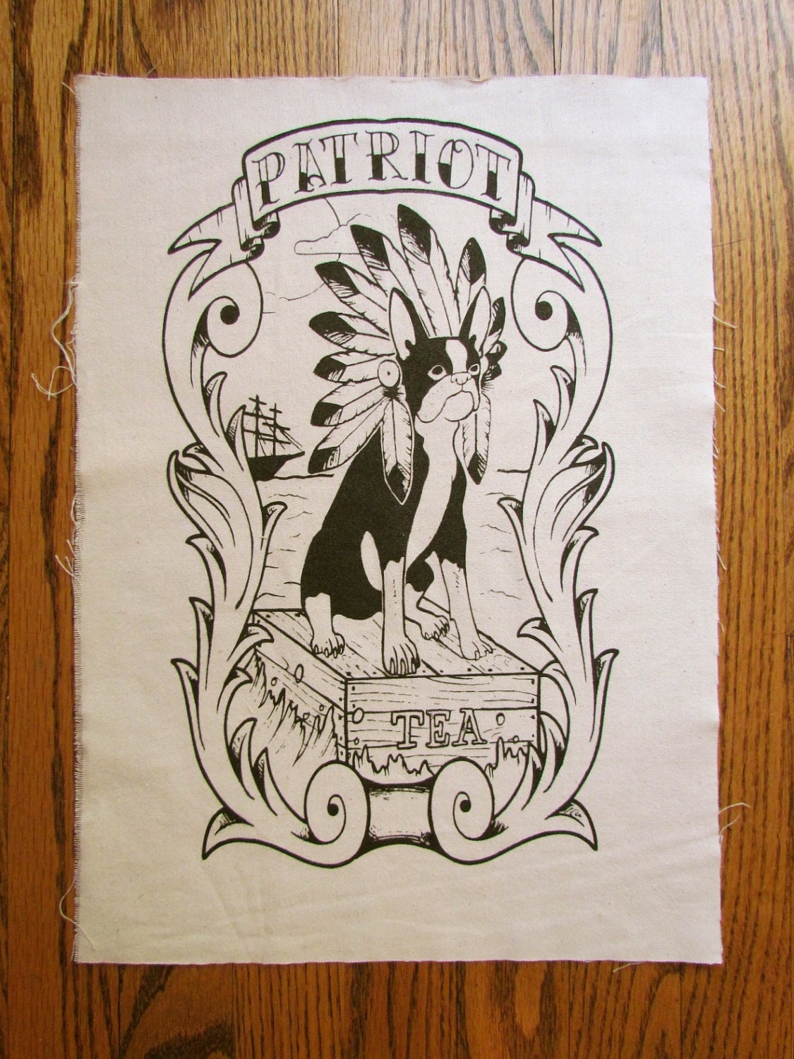 Boston Terrier Tea Party Patch Canvas Art FREE SHIPPING