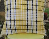Yellow, Black & White Vintage Plaid Fabric 16x16 Pillow Cover