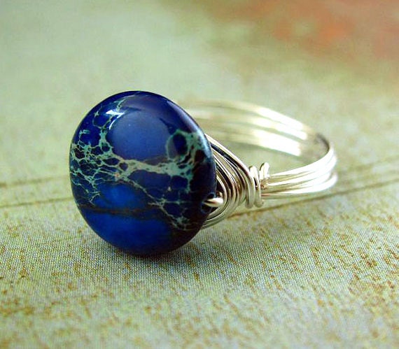 Wire Wrapped Ring Sapphire Blue Gemstone Ring Silver Wire Ring Wire Wrapped Jewelry