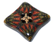 Polymer clay button - large decorative arabesque square star