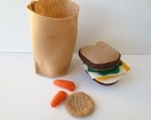 Felt Food Sack Lunch - Sandwich, Carrots, Cookie, and Bag