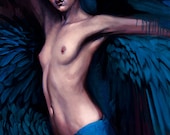 painting nude woman feathers wings "Sum of her Contradictions"
