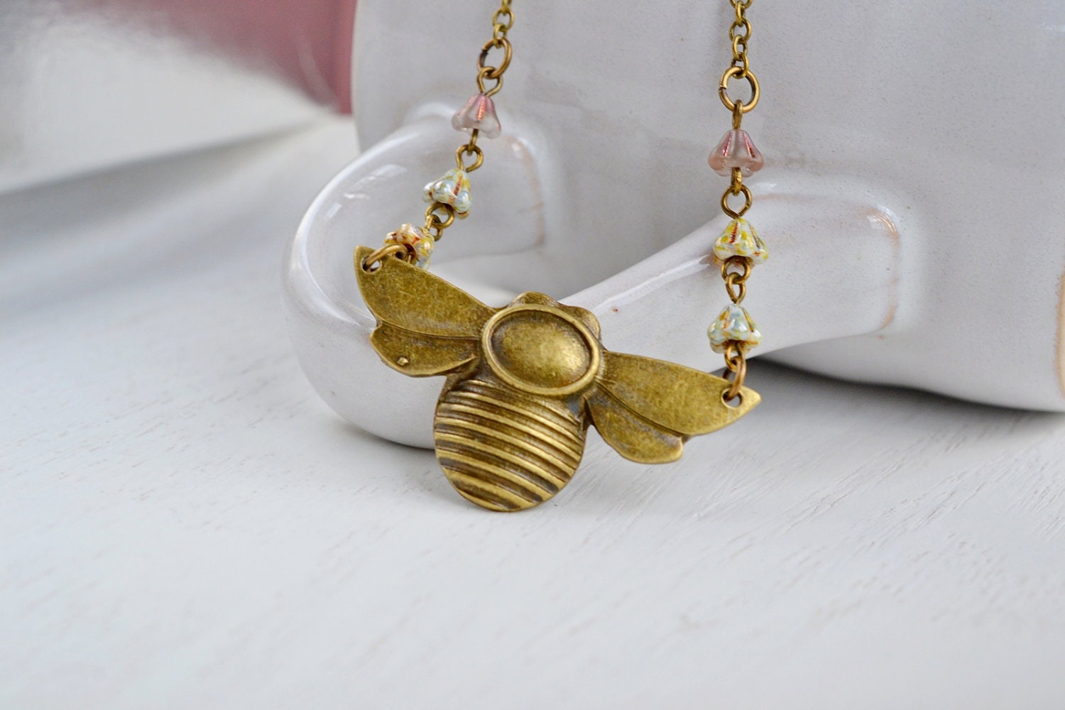 Bumble Bee Necklace, Insect Jewelry, Fun Jewelry Cute Rockabilly Bee Necklace, Huge Bee Pendant, Czech Glass Jewelry,Bug Necklace, Honey Bee