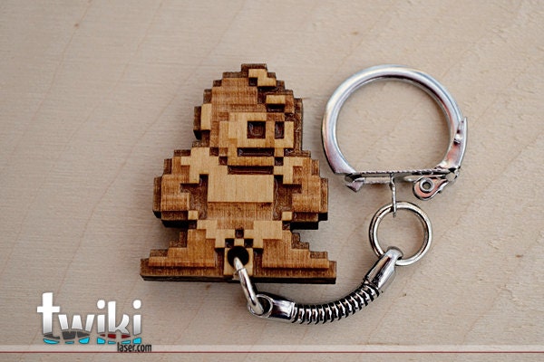 Laser cut and engraved Megaman wood keyring