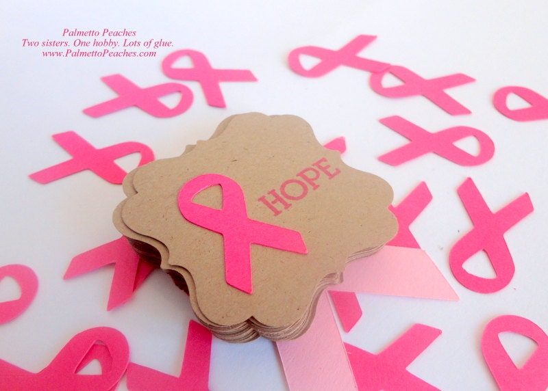 Tags / Punches - Breast Cancer - HOPE - for Scrapbooking / Party Decor / Favors - Qty - 10