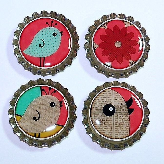 Bottlecap Magnets Cute Birds In Red Background Magnets Bottlecap Fridge Magnets Locker Magnets Memo Board Magnets