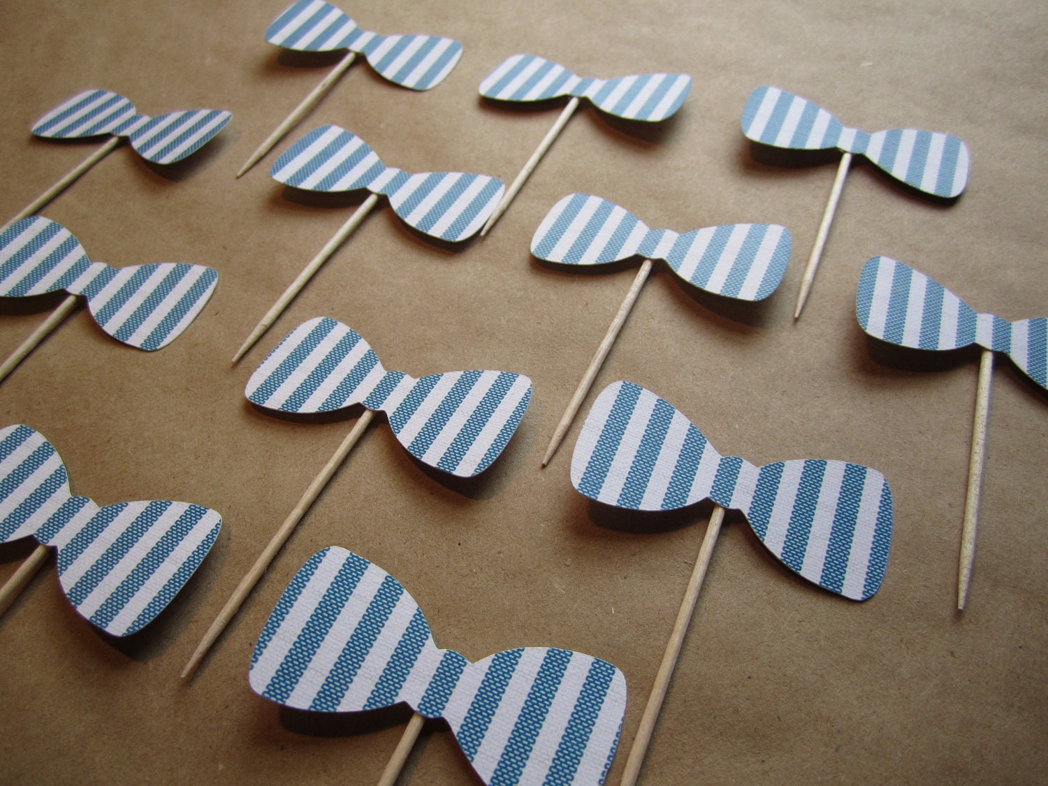 12 Bow Tie Cupcake Toppers - Seersucker