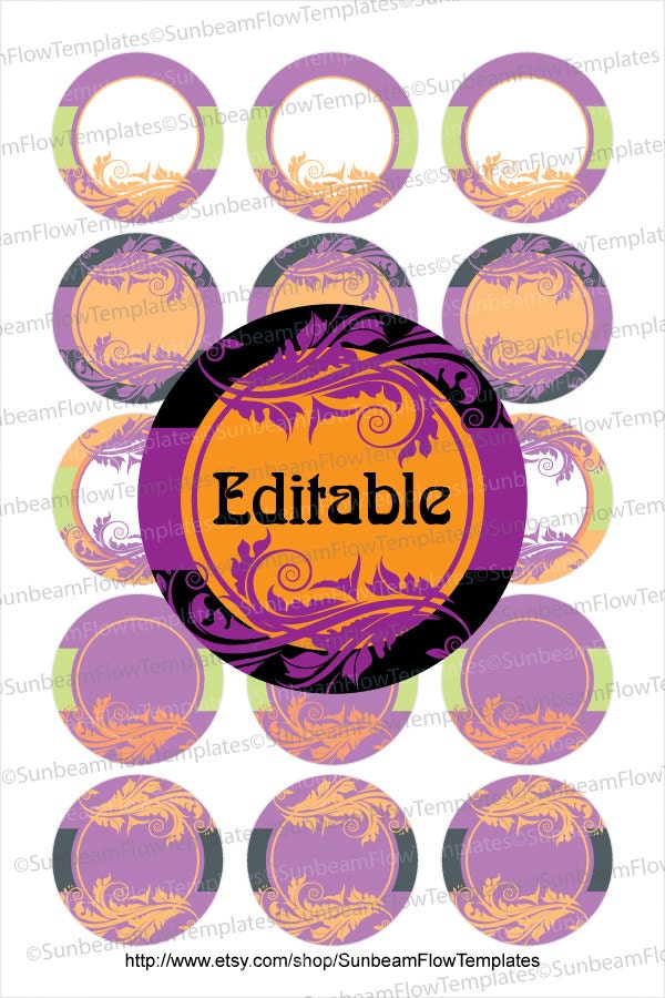 INSTANT DOWNLOAD - 1" Circles 4x6 Editable JPG 83 Halloween Ornaments Bottle cap Hairbow Embellishment Envelope Decoration pyo diy