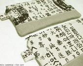 Korean Script Canvas Pouch - 'Hunminjeongeum' Print / Cotton / Linen