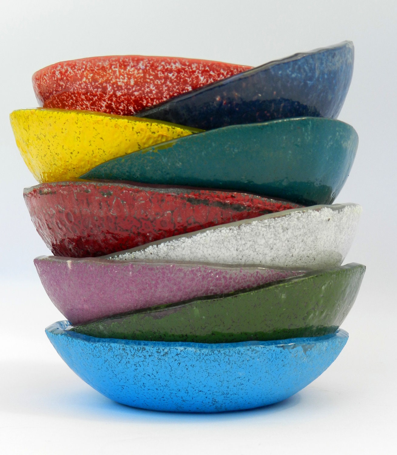 ROSH HASHANAH colored bowl,honey&wooden honey dipper handemade by dalit glass