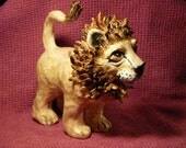 Lion hand made in USA from a lump of clay totally one of a kind, he belongs in a gallery ooak