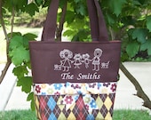 Personalized Tote Bag - Stick Figure Mom Dad Teacher Baby Girl Boy Dog Cat Bird - You Choose Fabrics - Custom Made to Order