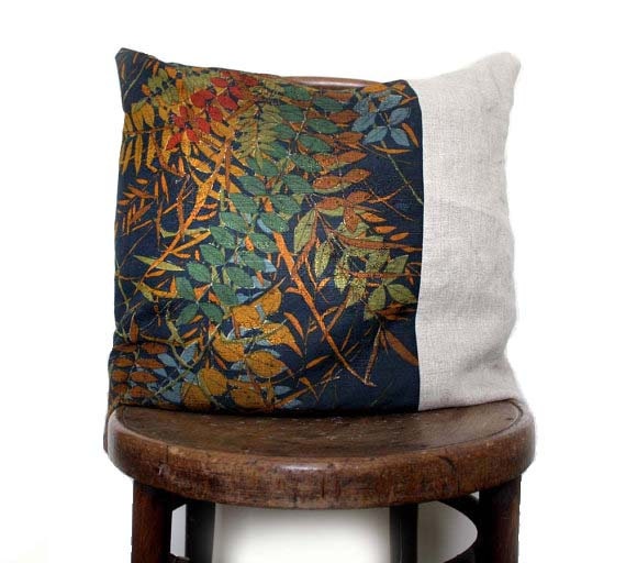 Grasses Decorative Pillow Cover. Recycled Vintage Kimono Wool and Natural Linen. Eco. Washable.Choose a size..