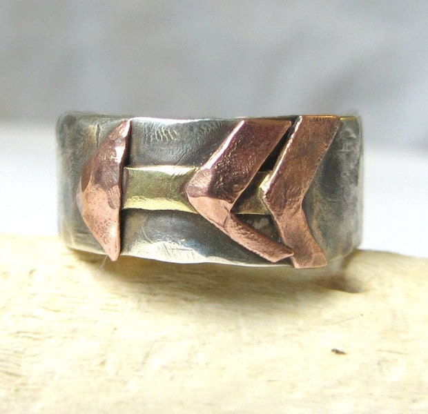 Mens Arrow Ring- Sterling Silver Hammered Band Ring