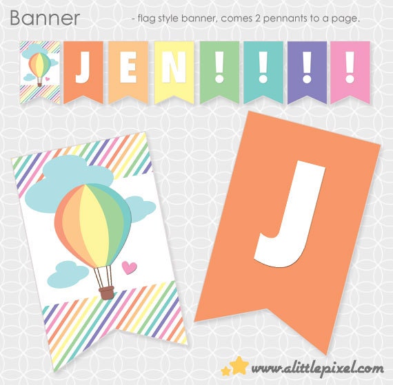 Up Up and Away Theme Banner - Personalized Printable Il_570xn